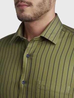 olive green striped casual shirt - 17669808 - Standard Image - 5