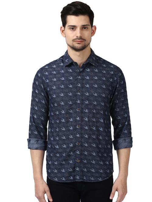 navy blue printed casual shirt - 17669836 - Standard Image - 1