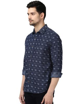 navy blue printed casual shirt - 17669836 - Standard Image - 2