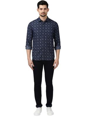 navy blue printed casual shirt - 17669836 - Standard Image - 4