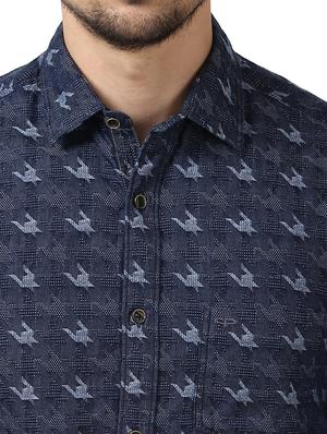 navy blue printed casual shirt - 17669836 - Standard Image - 5