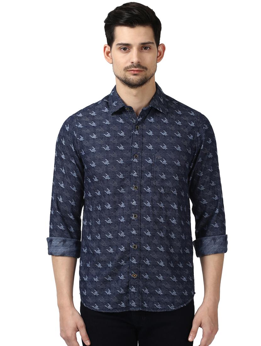 navy blue printed casual shirt - 17669836 - Zoom Image - 1
