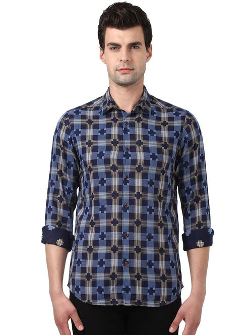 navy blue checkered casual shirt - 17669843 - Standard Image - 1