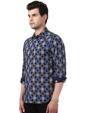 navy blue checkered casual shirt - 17669843 - Standard Image - 2