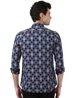navy blue checkered casual shirt - 17669843 - Standard Image - 3