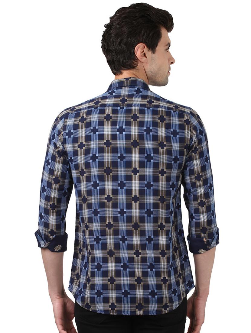 navy blue checkered casual shirt - 17669843 - Zoom Image - 3