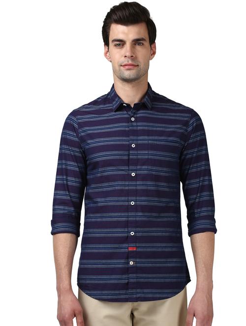 navy blue striped casual shirt - 17669871 - Standard Image - 1