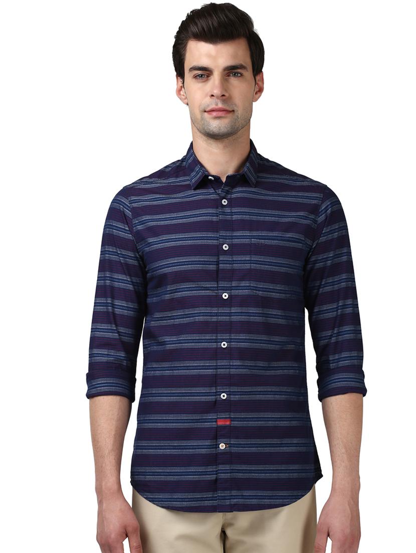 navy blue striped casual shirt - 17669871 - Zoom Image - 1