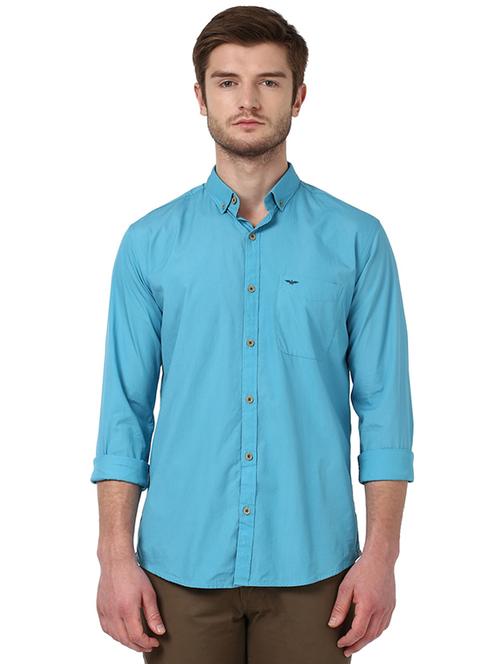 blue solid casual shirt - 17669911 - Standard Image - 1