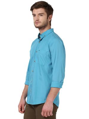 blue solid casual shirt - 17669911 - Standard Image - 2