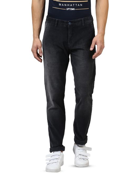 dark blue solid flat front casual trouser - 17669921 - Standard Image - 1