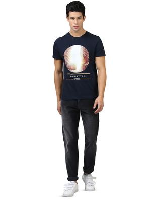 dark blue solid flat front casual trouser - 17669921 - Standard Image - 4