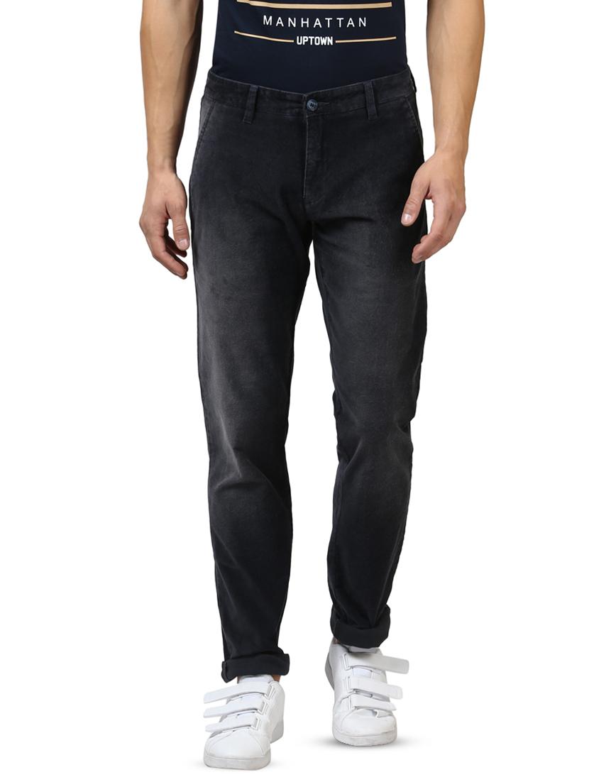 dark blue solid flat front casual trouser - 17669921 - Zoom Image - 1