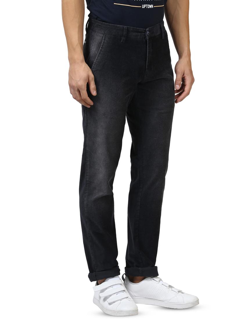 dark blue solid flat front casual trouser - 17669921 - Zoom Image - 2