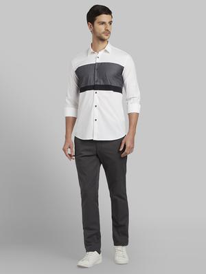 grey textured flat front casual trouser - 17669941 - Standard Image - 4