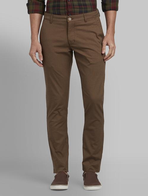 brown textured flat front casual trouser - 17669944 - Standard Image - 1