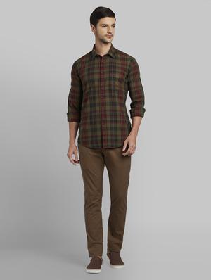 brown textured flat front casual trouser - 17669944 - Standard Image - 4
