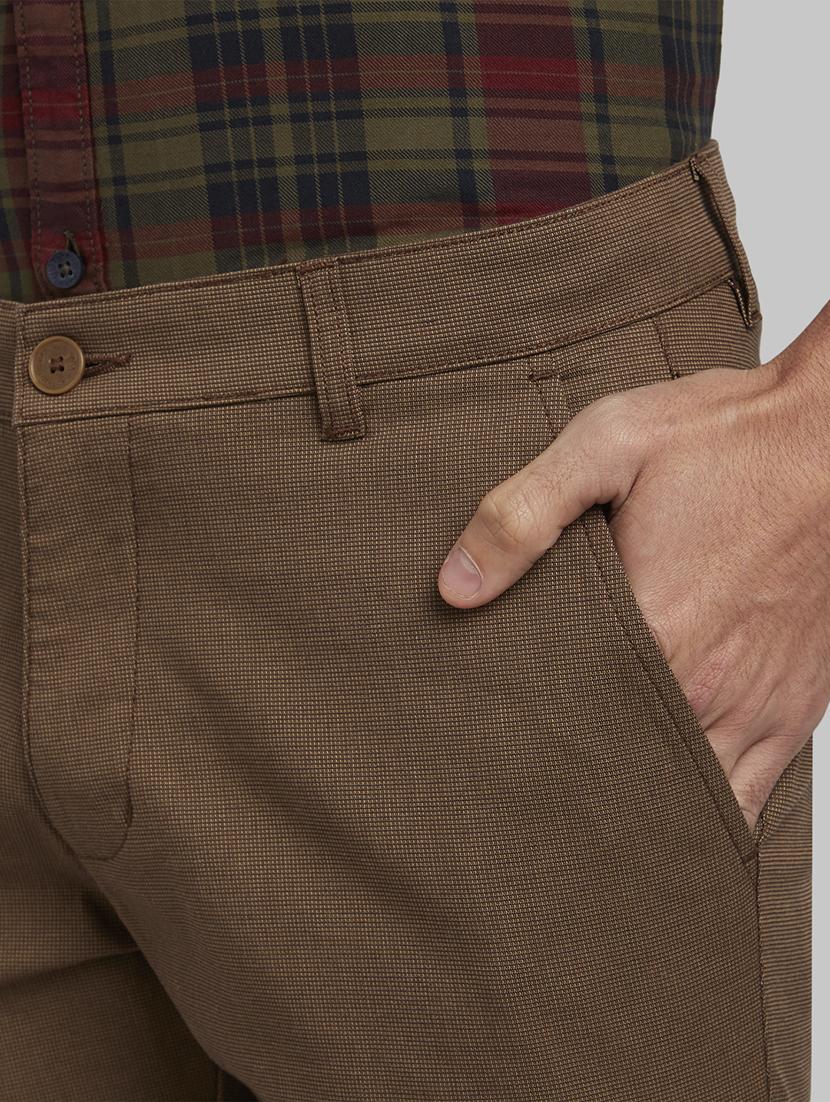 brown textured flat front casual trouser - 17669944 - Zoom Image - 5