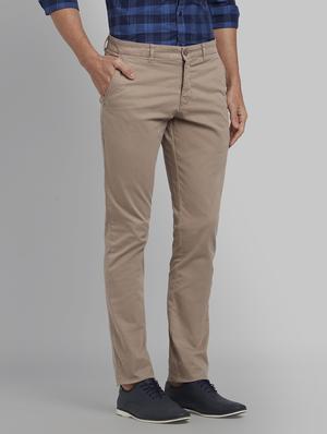 beige solid flat front casual trouser - 17669955 - Standard Image - 2