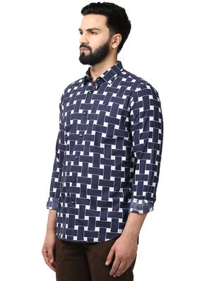 blue geometrical casual shirt - 17669958 - Standard Image - 3