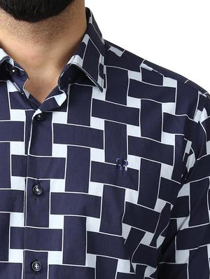blue geometrical casual shirt - 17669958 - Standard Image - 6