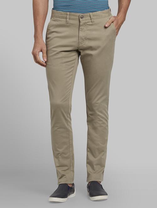 olive green solid flat front casual trouser - 17669969 - Standard Image - 1