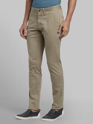 olive green solid flat front casual trouser - 17669969 - Standard Image - 2
