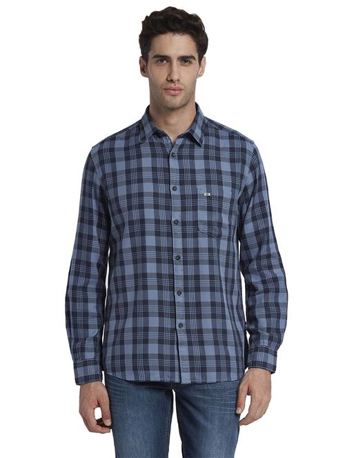 navy blue checkered casual shirt - 17669971 - Standard Image - 1