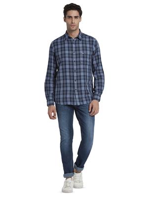 navy blue checkered casual shirt - 17669971 - Standard Image - 4
