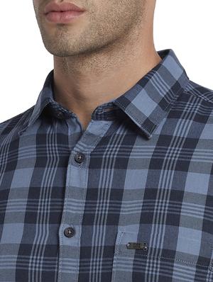 navy blue checkered casual shirt - 17669971 - Standard Image - 5