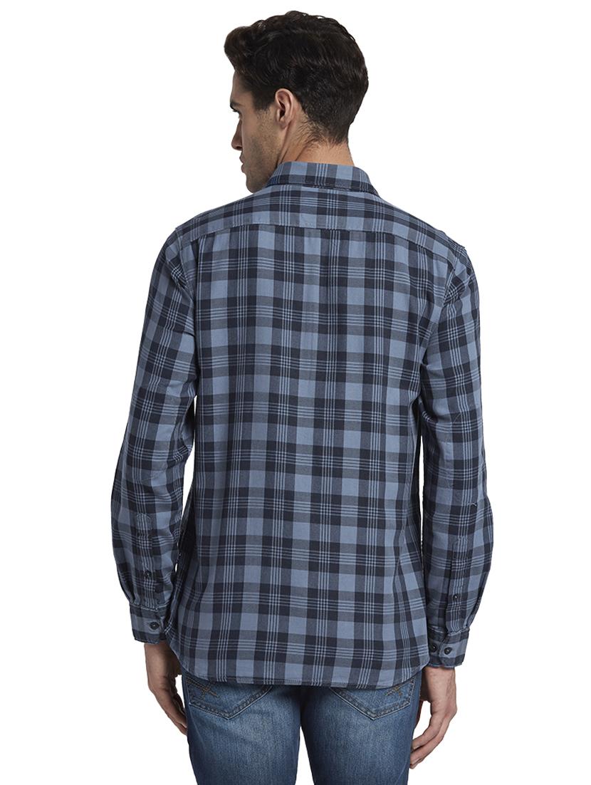 navy blue checkered casual shirt - 17669971 - Zoom Image - 3