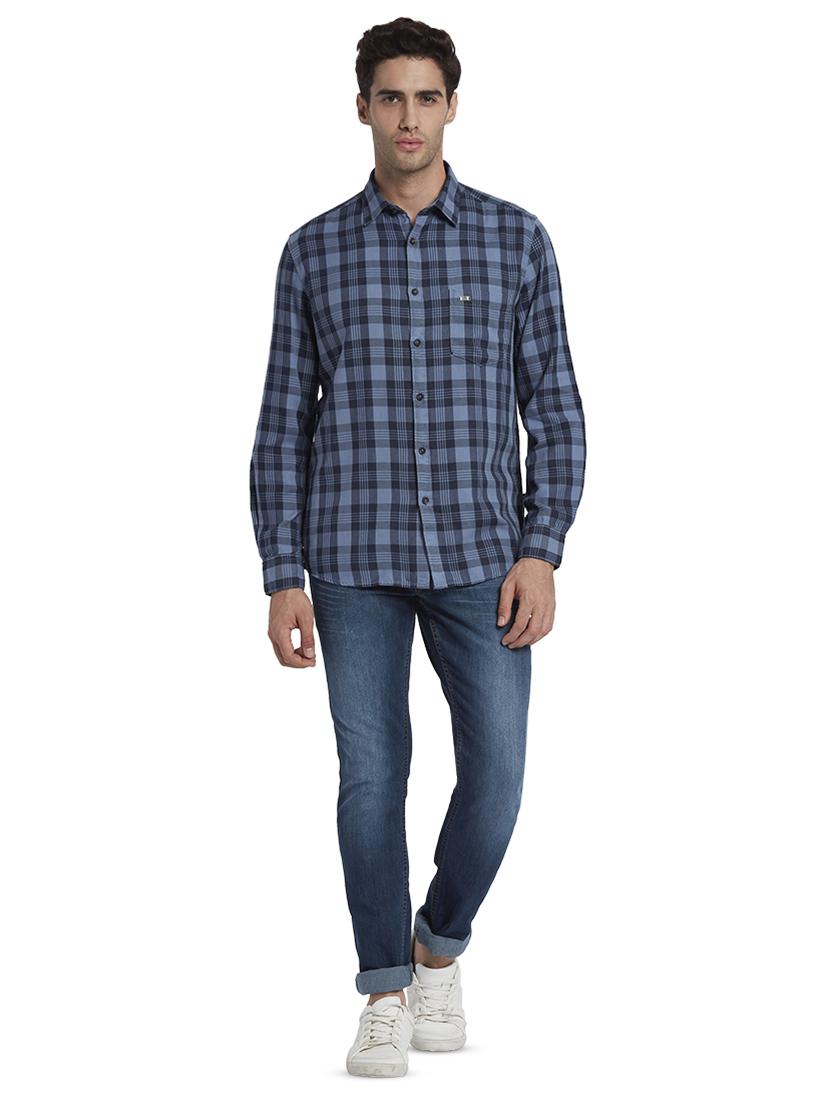 navy blue checkered casual shirt - 17669971 - Zoom Image - 4