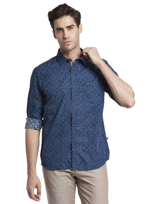navy blue checkered casual shirt - 17669974 - Standard Image - 1