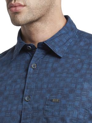 navy blue checkered casual shirt - 17669974 - Standard Image - 5