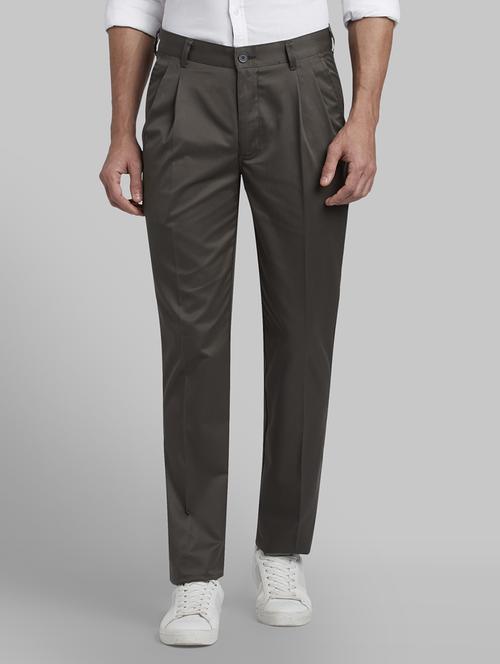 green solid pleated casual trouser - 17669975 - Standard Image - 1