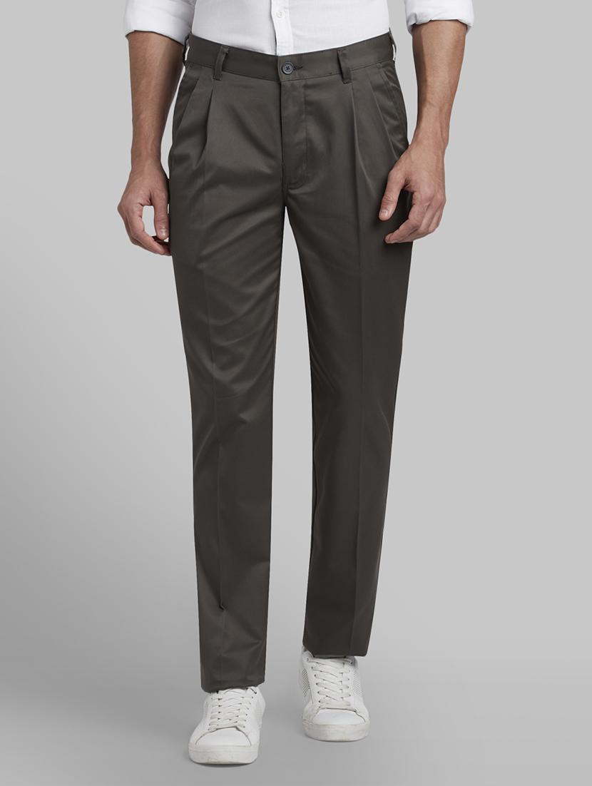 green solid pleated casual trouser - 17669975 - Zoom Image - 1