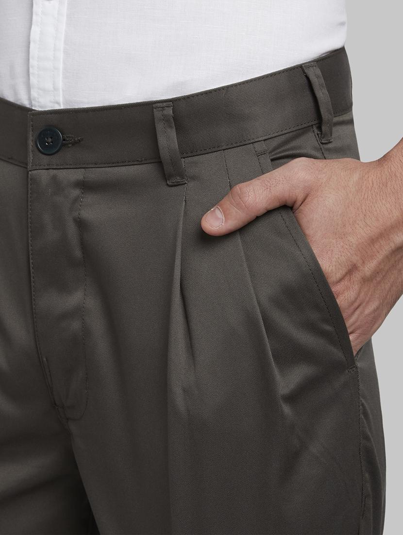 green solid pleated casual trouser - 17669975 - Zoom Image - 5
