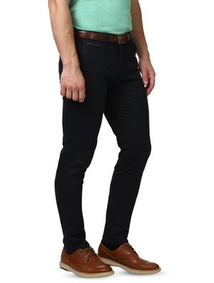 navy blue solid flat front casual trouser - 17669977 - Standard Image - 2