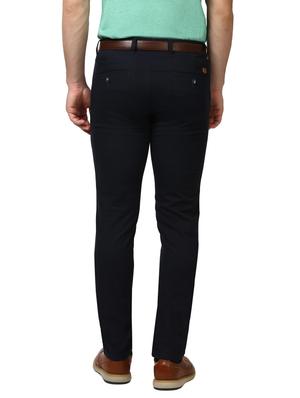 navy blue solid flat front casual trouser - 17669977 - Standard Image - 3