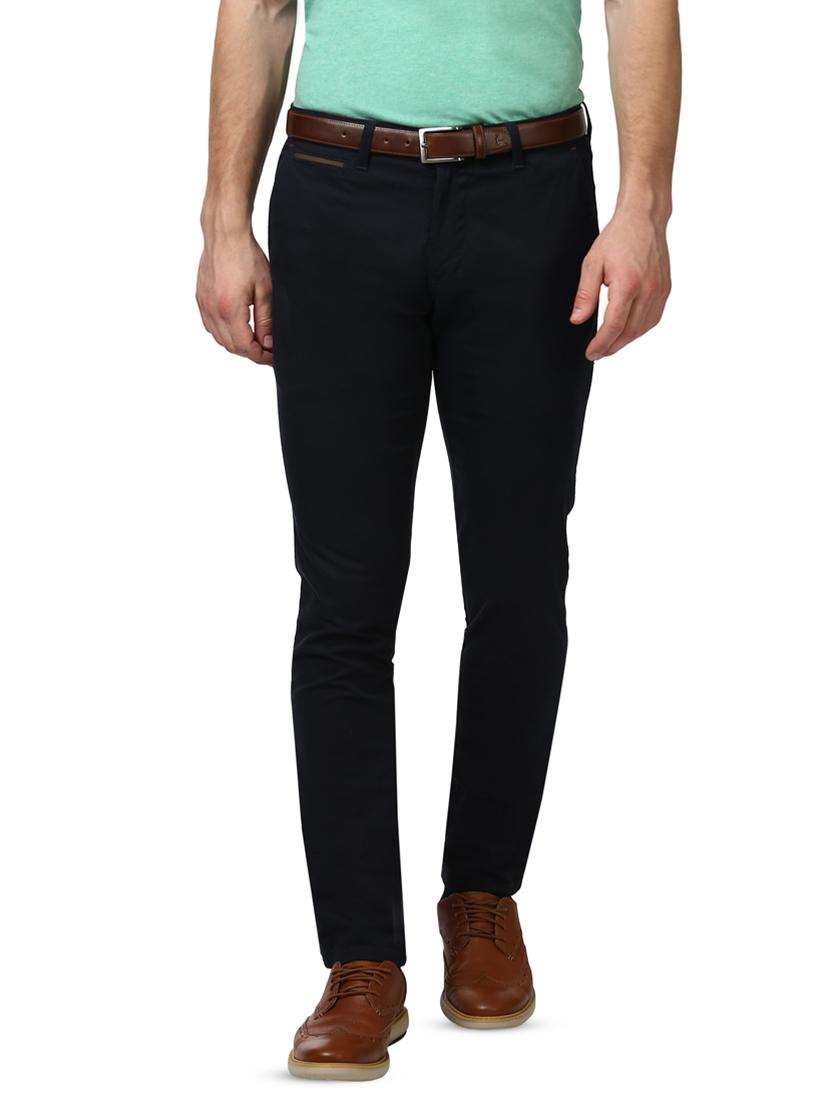 navy blue solid flat front casual trouser - 17669977 - Zoom Image - 1