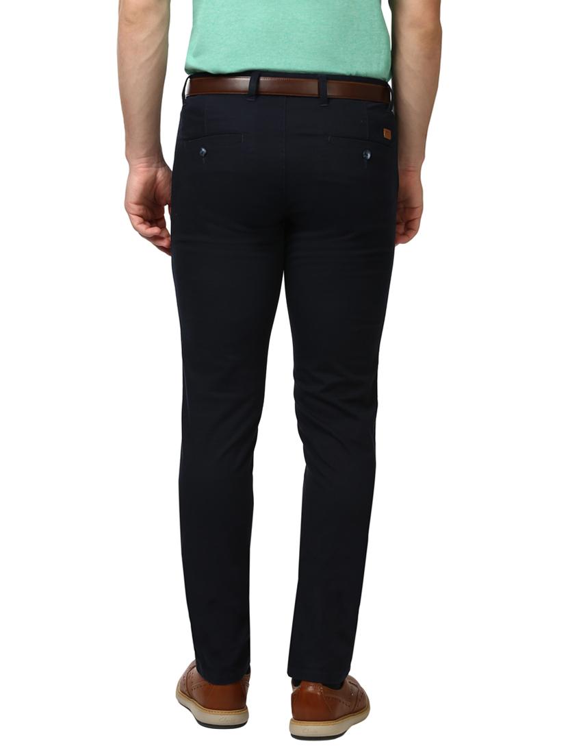 navy blue solid flat front casual trouser - 17669977 - Zoom Image - 3