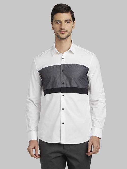 white color block casual shirt - 17669983 - Standard Image - 1