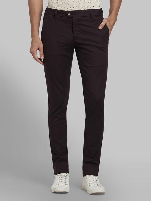 brown solid flat front casual trouser - 17669984 - Standard Image - 1