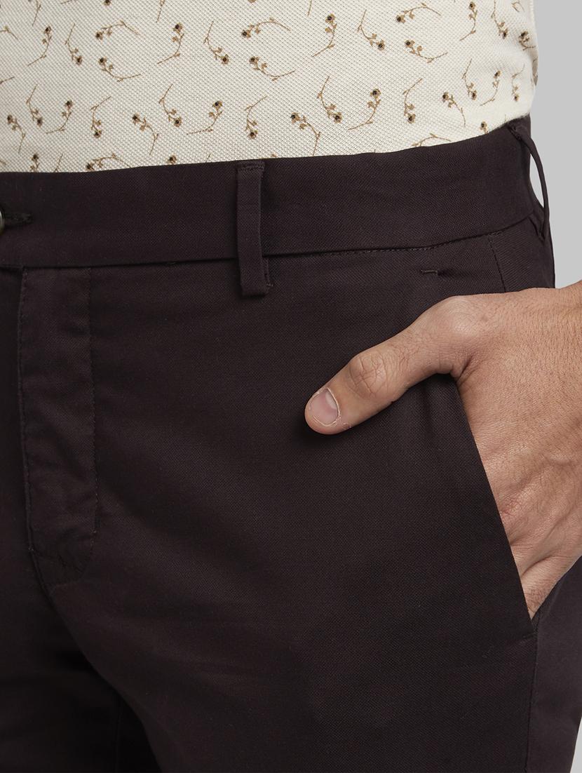 brown solid flat front casual trouser - 17669984 - Zoom Image - 5
