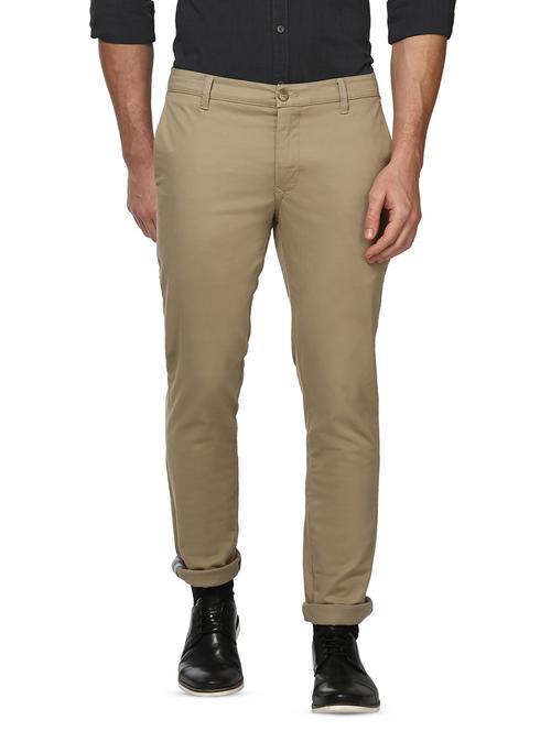 beige solid flat front casual trouser - 17669988 - Standard Image - 1