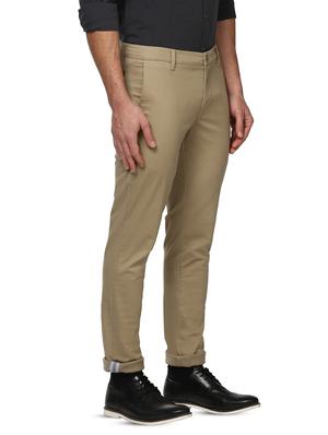 beige solid flat front casual trouser - 17669988 - Standard Image - 2