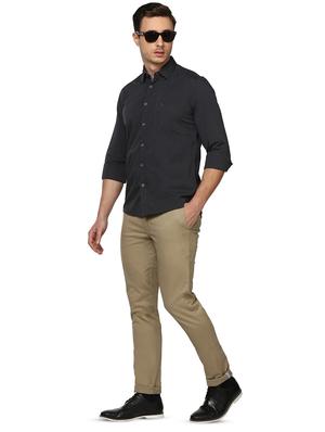 beige solid flat front casual trouser - 17669988 - Standard Image - 4