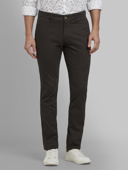 green solid flat front casual trouser - 17670003 - Standard Image - 1