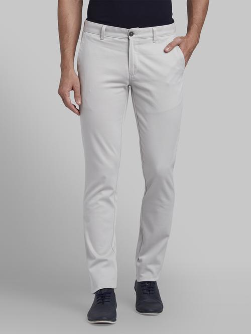 grey solid flat front casual trouser - 17670005 - Standard Image - 1
