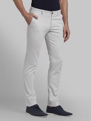 grey solid flat front casual trouser - 17670005 - Standard Image - 2